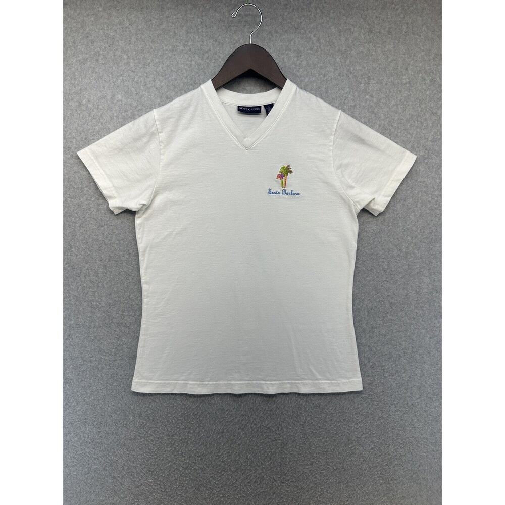 Sope Creek Womens T-Shirt V-Neck White Santa Barbra Palm Trees Top Small